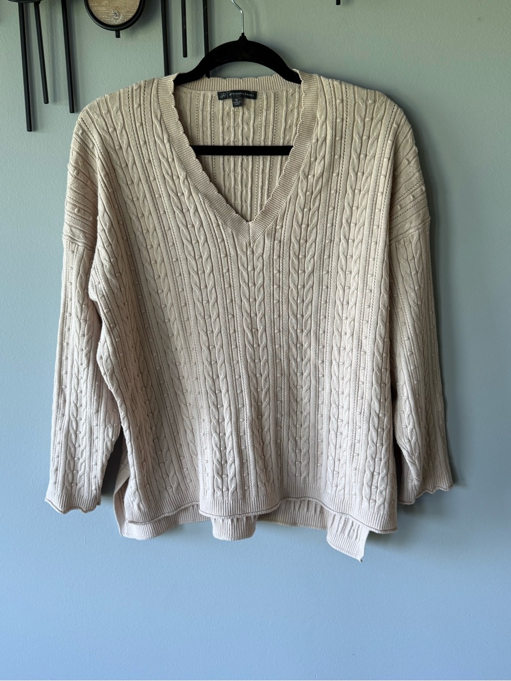 Adrianna Papell Cable-Knit V-Neck Sweater - Cream
